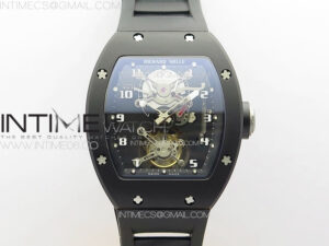RM001 Real PR DLC YSF Skeleton Dial on black Rubber Strap Asian Tourbillon
