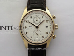 Portugieser Chrono Classic 42 IW3904 RG AZF 1:1 Best Edition White dial on Brown Leather Strap A7750
