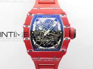RM035-02 Real Red NTPT Carbon ZF 1:1 Best Edition Skeleton Dial on Red Rubber Strap V5