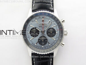 Navitimer B01 43mm SS BLSF 1:1 Best Edition Ice Blue Dial Black Subdials On Black Leather Strap A7750