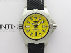 Seawolf 45mm SS B50 1:1 BestEdition SuperLumed Yellow Dial Black Sticks Markers on Black Nylon Strap A2824(SuperThick Crystal)
