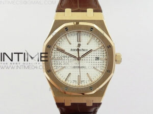 Royal Oak 41mm 15400 RG V5 JF 1:1 Best Edition White Textured Dial on Brown Leather Strap A3120
