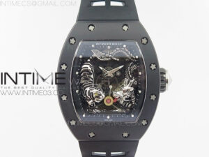RM051 Real Black Ceramic Case KVF Best Edition Skeleton Dial on White Rubber Strap MIYOTA8215