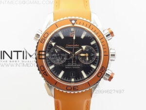 Planet Ocean Master Chronometer Chrono SS OM 1:1 Best Edition Black Dial on Blue Orange Strap A9300