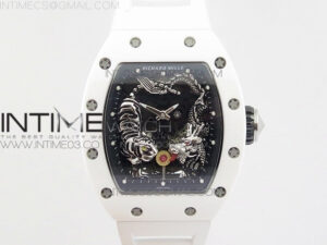 RM051 Real White Ceramic Case KVF Best Edition Skeleton Dial on White Rubber Strap MIYOTA8215