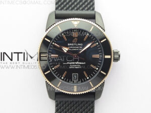 SuperOcean 42mm AB2010 DLC/RG B50 1:1 Best Edition Black Dial Black Ceramic Bezel on Black Rubber strap A2824