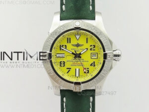 Seawolf SS 1:1 Best Edition SuperLumed Yellow Dial Number Markers on Green Leather Strap A2824(Super Thick Crystal)
