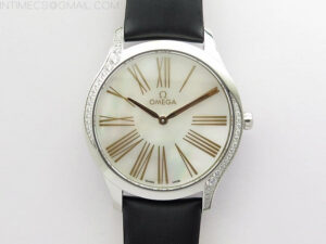 Ladies' De Ville Trésor Diamond SS 3AF 1:1 Best Edition White Dial RG Markers On Black fabric strap Swiss Quartz
