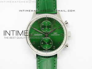 Portuguese 40mm Chrono SS Green Dial on Leather Strap A7750