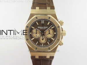 Royal Oak Chrono 26331ST RG OMF 1:1 Best Edition Brown dial on Brown Leather Strap A7750(Free Rubber Strap)