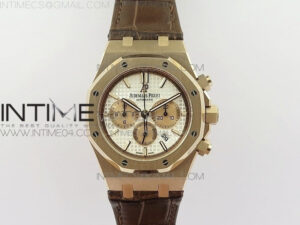 Royal Oak Chrono 26331ST RG OMF 1:1 Best Edition White dial on Brown Leather Strap A7750(Free Rubber Strap)