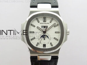 NAUTILUS 5726 SS GRF 1:1 BEST EDITION WHITE DIAL WORKING ANNUAL CALENDARON BLACK LEATHER STARP A.324 V2