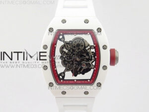 RM055 Real White Ceramic Case V2 KVF Best Edition Skeleton Dial Red Crown on White Rubber Strap MIYOTA8215