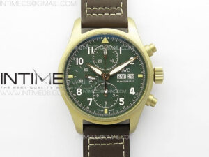 Pilot Chrono Spitfire IW387902 Bronze ZF 1:1 Best Edition Green Dial on Brown Leather Strap A7750