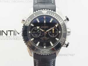 Planet Ocean Master Chronometer Chrono SS OM 1:1 Best Edition Black Dial on Black Leather Strap A9900