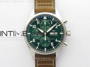 Pilot Chrono Spitfire IW377726 SS ZF 1:1 Best Edition Green Dial on Brown Leather Strap A7750