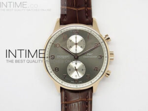 Portuguese 40mm Chrono RG Gray Dial Sliver Subdial on Leather Strap A7750