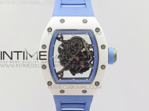 RM055 Real White Ceramic Case V2 KVF Best Edition Skeleton Dial Blue Crown on Blue Rubber Strap MIYOTA8215