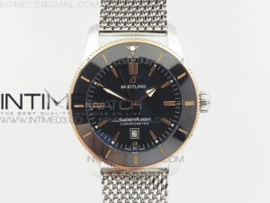 Super Ocean Heritage Blue Ceramic Bezel SS/RG Black Dial on SS Bracelet A2824