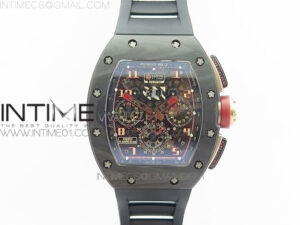 RM011 NTPT Lotus F1 Team Carbon Case Chronograph KVF 1:1 Best Edition Crystal Skeleton Dial Blue on Black Rubber Strap A7750