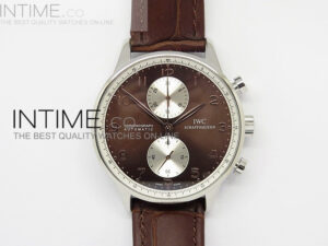 Portuguese 40mm Chrono SS Brown Dial Sliver subdial on Leather Strap A7750
