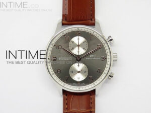 Portuguese 40mm Chrono SS Gray Dial Sliver subdial on Leather Strap A7750