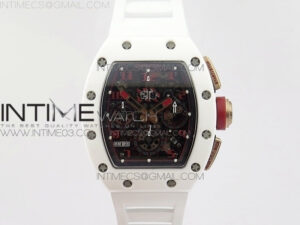 RM011 RG Case Chronograph KVF 1:1 Best Edition White Ceramic Bezel Skeleton Dial on White Rubber Strap A7750