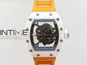 RM055 Real White Ceramic Case V2 KVF Best Edition Skeleton Dial White Crown on Orange Rubber Strap MIYOTA8215