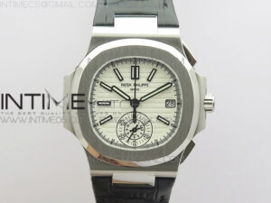Nautilus 5980 SS 3KF Best Edition White Dial on Black Leather Strap A7750