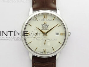 DE VILLE PRESTIGE REAL PR SS ZF 1:1 BEST EDITION WHITE DIAL YG MARKERS BROWN LEATHER STRAP MIYOTA 9015