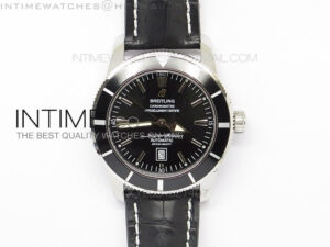 Super Ocean Heritage SS Black Dial on Black Leather Strap A2824