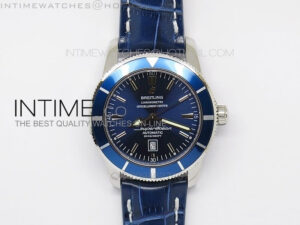 Super Ocean Heritage SS Blue Dial on Blue Leather Strap A2824