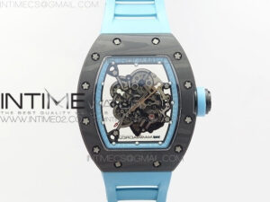 RM055 Carbon Case KVF Best Edition Carbon Bezel Skeleton Dial Blue Crown on blue Rubber Strap MIYOTA8215