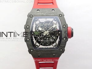 RM035 Black Carbon SONIC Best Edition Skeleton Dial on Red Rubber Strap Clone RMUL2