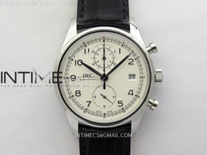 Portugieser Chrono Classic 42 IW390403 AZF 1:1 Best Edition White Dial Silver Markers on Black Leather Strap A7750