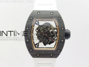 RM055 Carbon Case KVF Best Edition Carbon Bezel Skeleton Dial Black Crown on White Rubber Strap MIYOTA8215