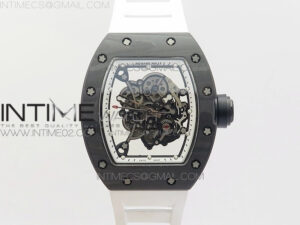 RM055 Ti Case KVF Best Edition Carbon Bezel Skeleton Dial Black Crown on White Rubber Strap MIYOTA8215