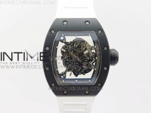 RM055 White Ceramic Case KVF Best Edition Black Ceramic Bezel Skeleton Dial on White Rubber Strap MIYOTA8215