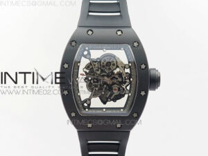 RM055 White Ceramic Case KVF Best Edition Black Ceramic Bezel Skeleton Dial on Black Rubber Strap MIYOTA8215