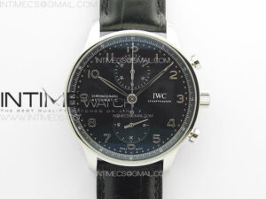 Portuguese IW371609 ZF V3 1:1 Best Edition SS Black Dial on Black Leather Strap A96355
