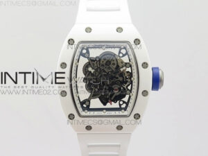 RM055 Real White Ceramic Case KVF Best Edition Skeleton Dial Blue on White Rubber Strap MIYOTA8215