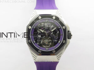 Royal Oak Concept 26620 Satin-polished Steel 1:1 Best Edition Skeleton Dial on Purple Rubber Strap A2965