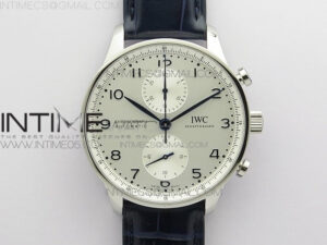 Portuguese IW371605 ZF V3 1:1 Best Edition SS White Dial Blue Markers on Blue Leather Strap A96355