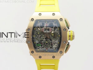 RM011 RG Chronograph SS Case KVF 1:1 Best Edition Crystal Skeleton Dial on Yellow Rubber Strap A7750