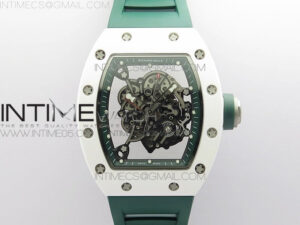 RM055 White Ceramic KVF Best Edition Skeleton Dial White  on Green Rubber Strap MIYOTA8215 V3
