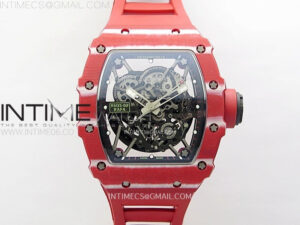 RM035 Red Carbon SONIC Best Edition Skeleton Dial on Red Rubber Strap Clone RMUL2