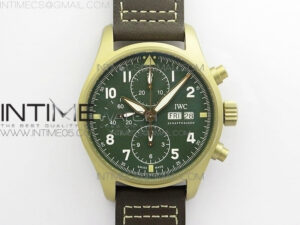 Pilot Chrono Spitfire IW387902 Bronzo ZF 1:1 Best Edition Green Dial on Brown Leather Strap A7750