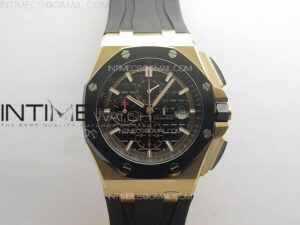 Royal Oak Offshore 44mm RG Black Ceramic Bezel JJF 1:1 Best Edition Black Dial RG Markers on Rubber Strap A3126