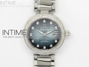 De Ville Lady SS Blue Textured Dial Diamonds Bezel on SS Bracelet SEIKO NH05A