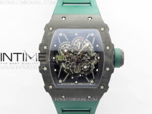 RM035-01 Forged Carbon Case KUF Best Edition Black Crown on Green Rubber Strap MIYOTA8215